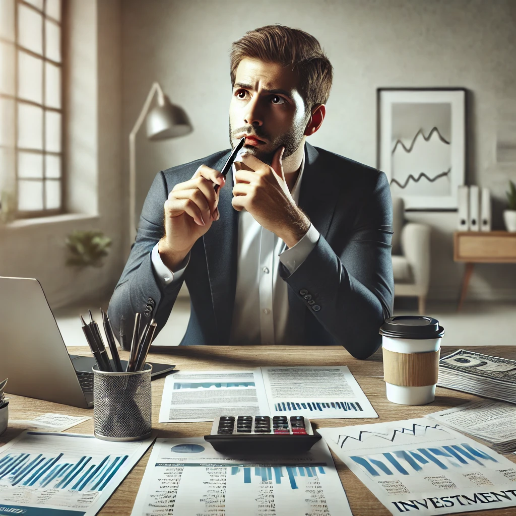 homme qui hésite à investir en finance (syndrome de l'imposteur)